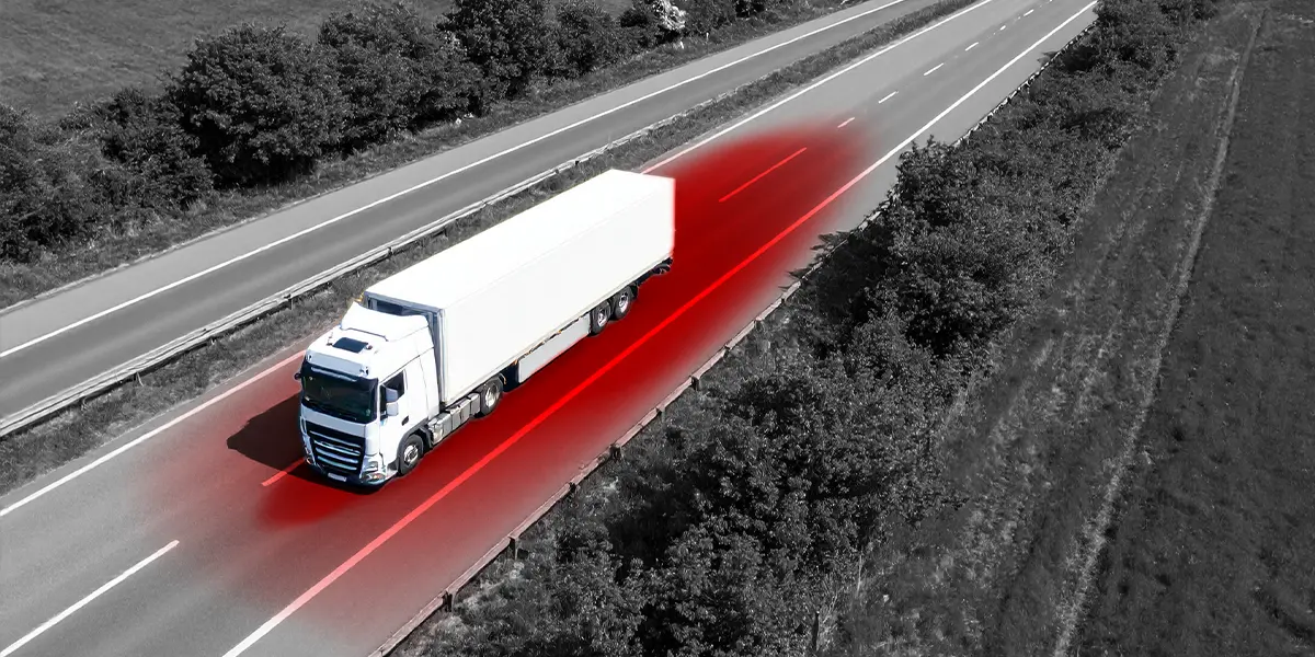 a truck with the blindspots highlighted